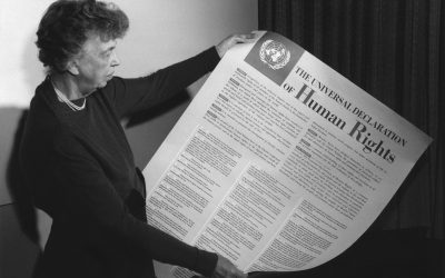 US ambassador to the UN, Eleanor Roosevelt, holding the Universal Declaration of Human Rights in 1949