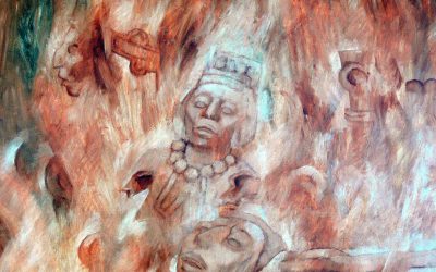 More details Merida - Palacio de Gobierno - Murals by Fernando Castro Pacheco: The Spanish bishop Diego de Landa is burning figures of Mayan deities