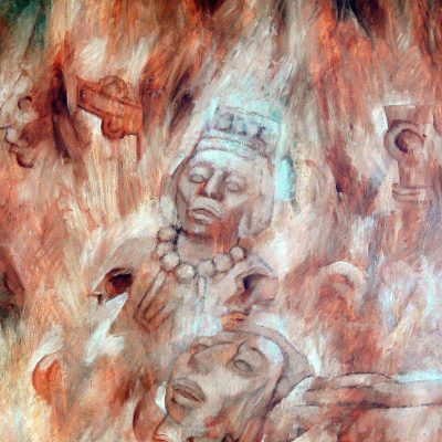 More details Merida - Palacio de Gobierno - Murals by Fernando Castro Pacheco: The Spanish bishop Diego de Landa is burning figures of Mayan deities
