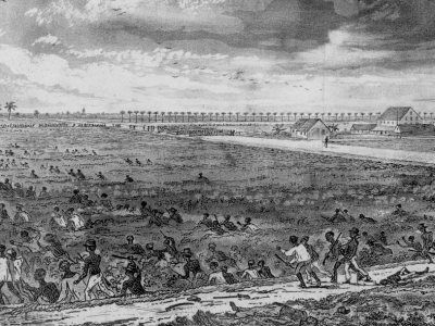 Cropped image of battle during a Slave rebellion.