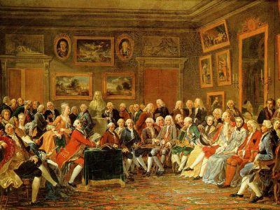 Reading of Voltaire's tragedy, Orphan of China, in the salon of Marie Thérèse Rodet Geoffrin in 1755, by Lemonnier, c. 1812