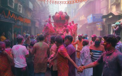 People covered in colourful power at The Festival of Colurs
