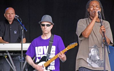 Ranking Roger of ska band The Beat singing on stage at Guilfest, Guildford, UK 12/7/09