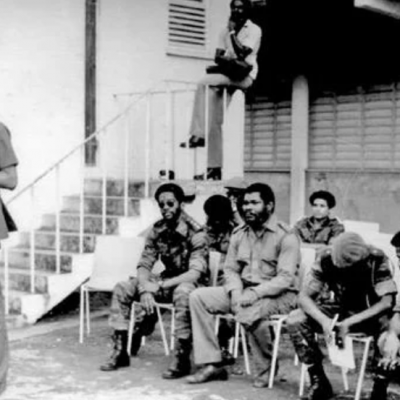 Maurice Bishop at Grenada Revolution assembly.