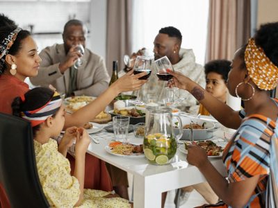 family having dinner and celebrating