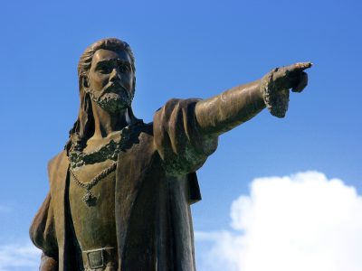 porto seguro, bahia / brazil - june 9, 2007: statue of Pedro Alvares Cabral in the city of Porto Seguro, in the south of Bahia.